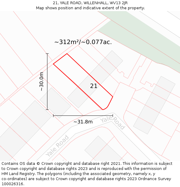 21, YALE ROAD, WILLENHALL, WV13 2JR: Plot and title map