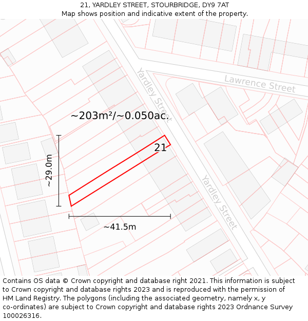 21, YARDLEY STREET, STOURBRIDGE, DY9 7AT: Plot and title map