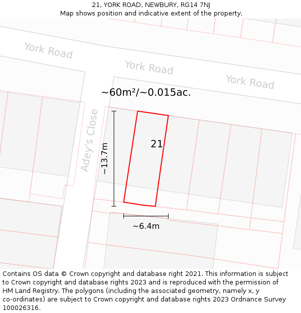 21, YORK ROAD, NEWBURY, RG14 7NJ: Plot and title map