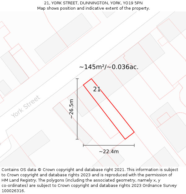 21, YORK STREET, DUNNINGTON, YORK, YO19 5PN: Plot and title map