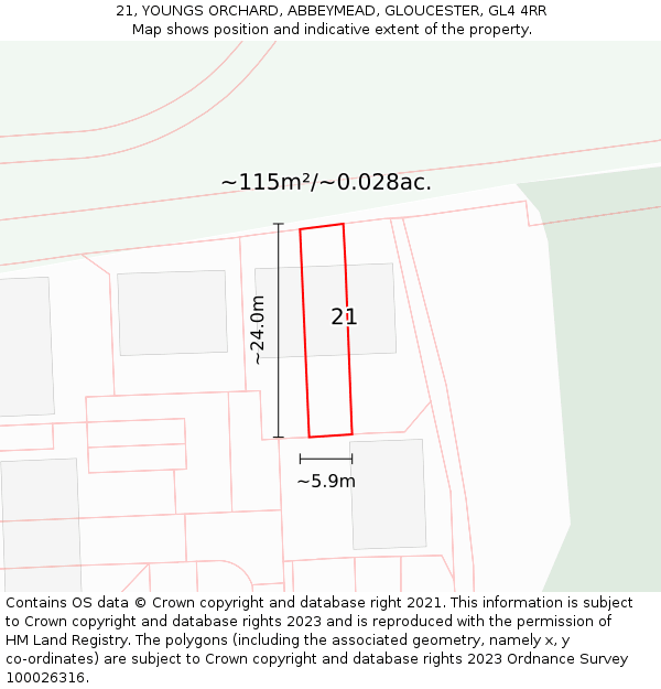 21, YOUNGS ORCHARD, ABBEYMEAD, GLOUCESTER, GL4 4RR: Plot and title map