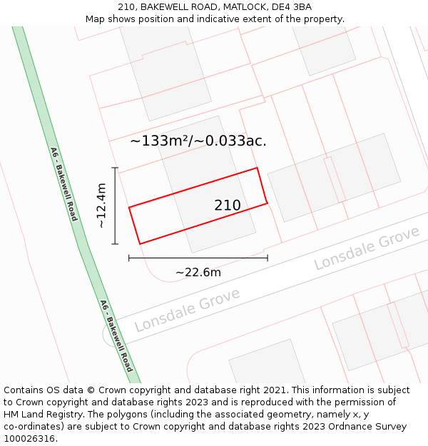 210, BAKEWELL ROAD, MATLOCK, DE4 3BA: Plot and title map