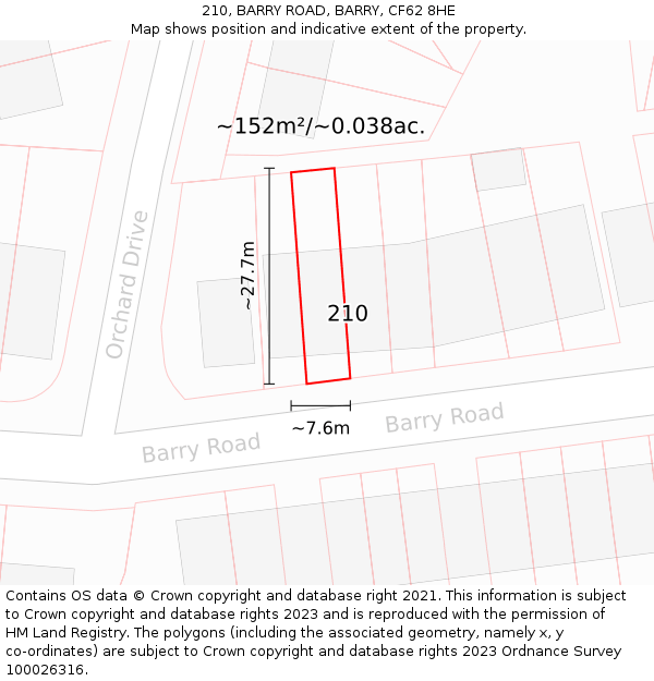 210, BARRY ROAD, BARRY, CF62 8HE: Plot and title map
