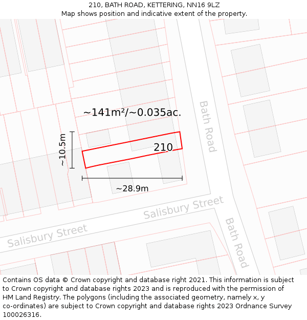 210, BATH ROAD, KETTERING, NN16 9LZ: Plot and title map