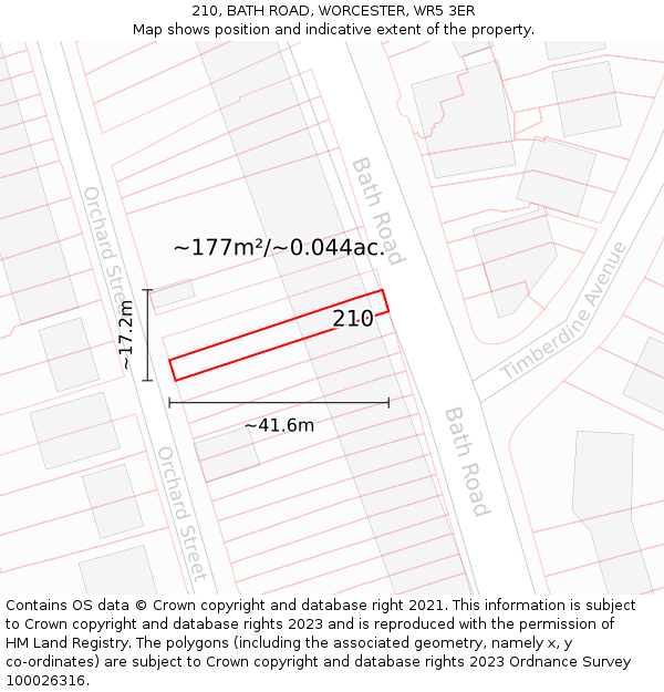 210, BATH ROAD, WORCESTER, WR5 3ER: Plot and title map