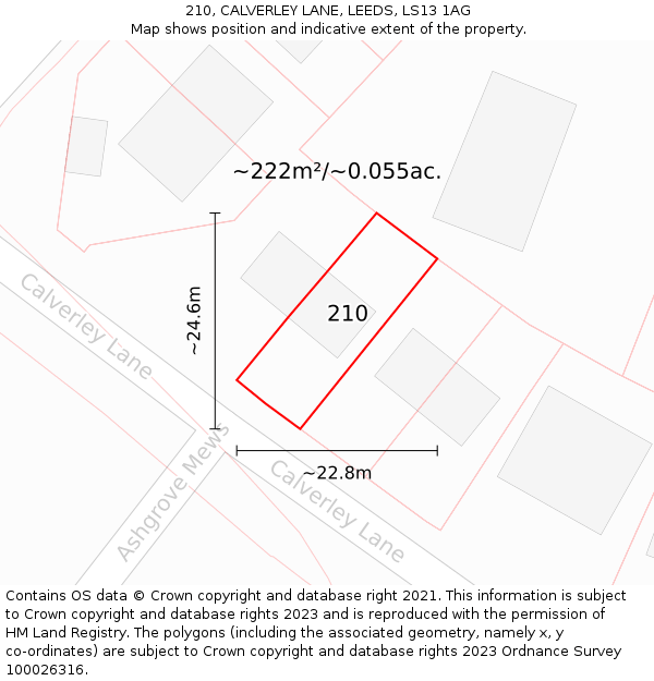 210, CALVERLEY LANE, LEEDS, LS13 1AG: Plot and title map