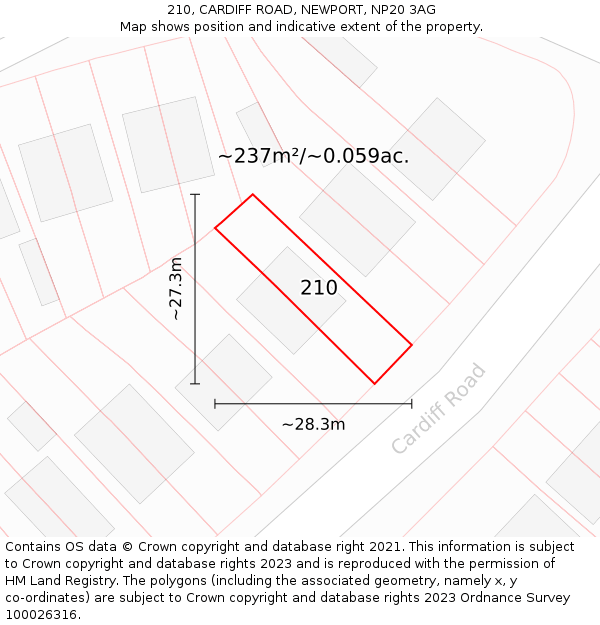 210, CARDIFF ROAD, NEWPORT, NP20 3AG: Plot and title map