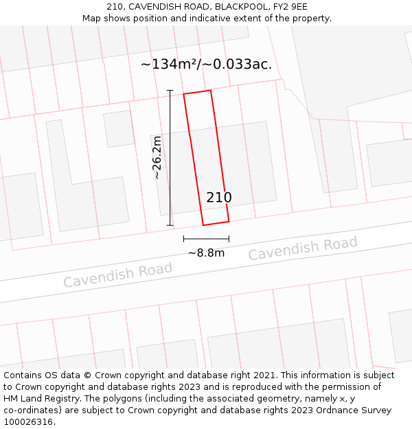 210, CAVENDISH ROAD, BLACKPOOL, FY2 9EE: Plot and title map