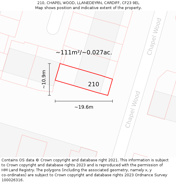 210, CHAPEL WOOD, LLANEDEYRN, CARDIFF, CF23 9EL: Plot and title map