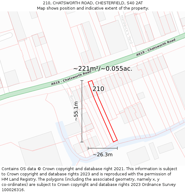 210, CHATSWORTH ROAD, CHESTERFIELD, S40 2AT: Plot and title map