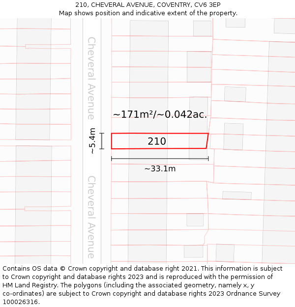 210, CHEVERAL AVENUE, COVENTRY, CV6 3EP: Plot and title map