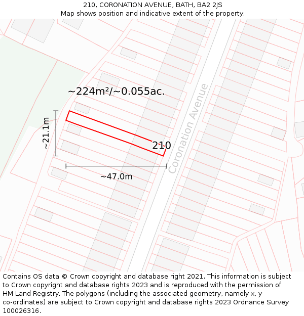 210, CORONATION AVENUE, BATH, BA2 2JS: Plot and title map