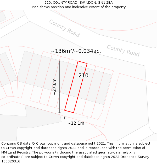 210, COUNTY ROAD, SWINDON, SN1 2EA: Plot and title map