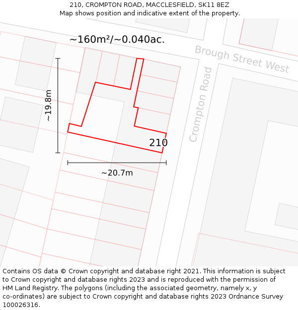 210, CROMPTON ROAD, MACCLESFIELD, SK11 8EZ: Plot and title map