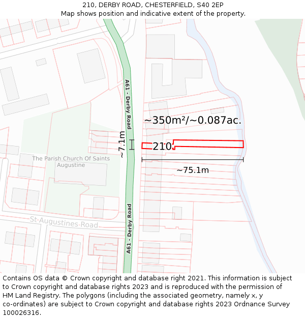 210, DERBY ROAD, CHESTERFIELD, S40 2EP: Plot and title map