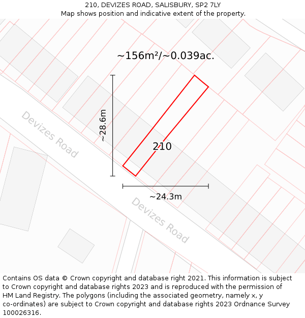 210, DEVIZES ROAD, SALISBURY, SP2 7LY: Plot and title map