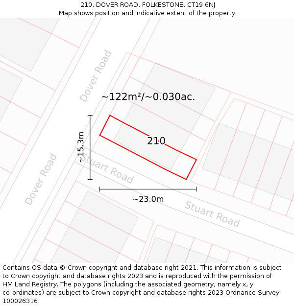 210, DOVER ROAD, FOLKESTONE, CT19 6NJ: Plot and title map