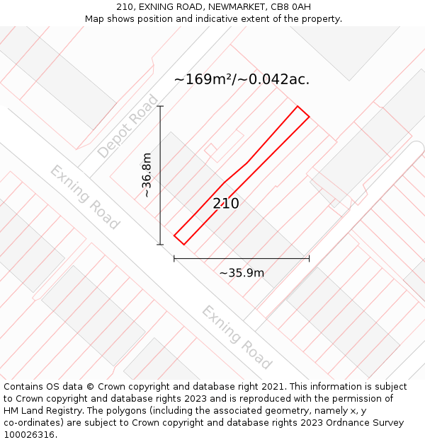 210, EXNING ROAD, NEWMARKET, CB8 0AH: Plot and title map