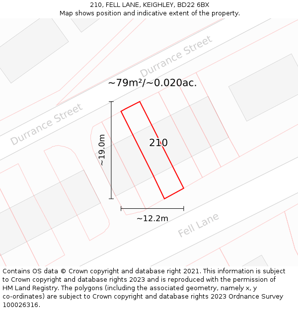 210, FELL LANE, KEIGHLEY, BD22 6BX: Plot and title map