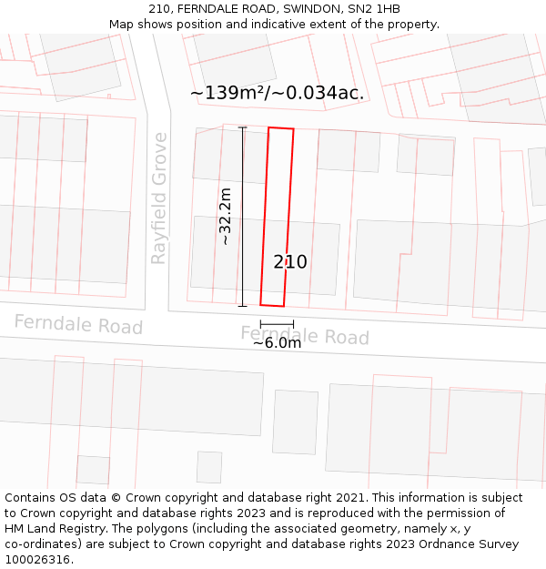 210, FERNDALE ROAD, SWINDON, SN2 1HB: Plot and title map