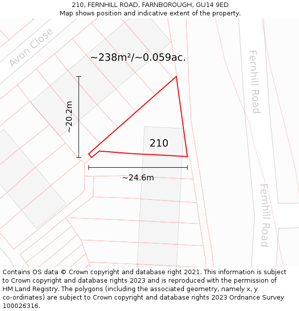 210, FERNHILL ROAD, FARNBOROUGH, GU14 9ED: Plot and title map