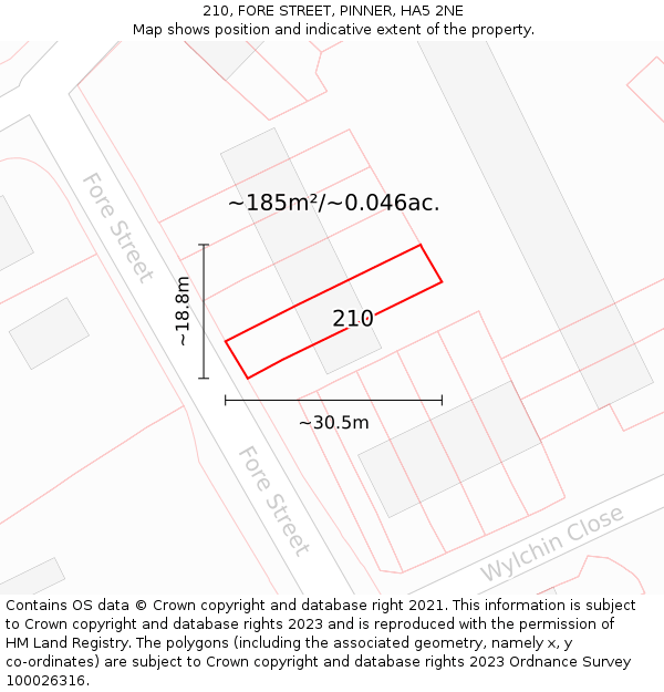 210, FORE STREET, PINNER, HA5 2NE: Plot and title map