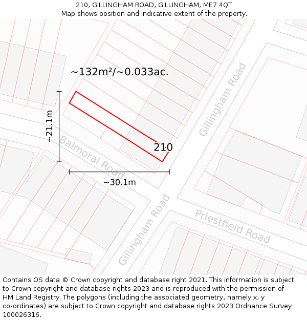 210, GILLINGHAM ROAD, GILLINGHAM, ME7 4QT: Plot and title map