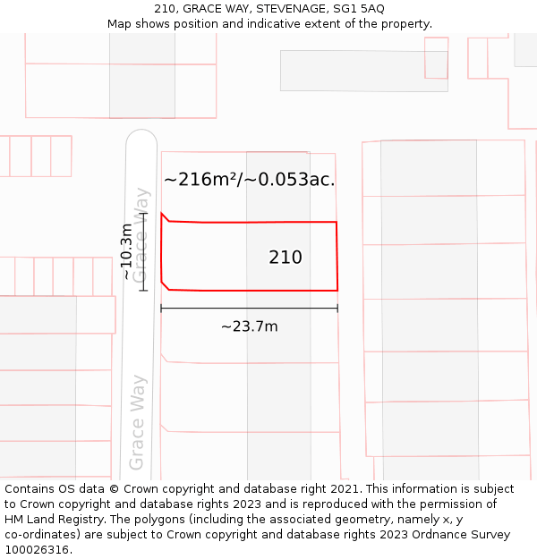 210, GRACE WAY, STEVENAGE, SG1 5AQ: Plot and title map