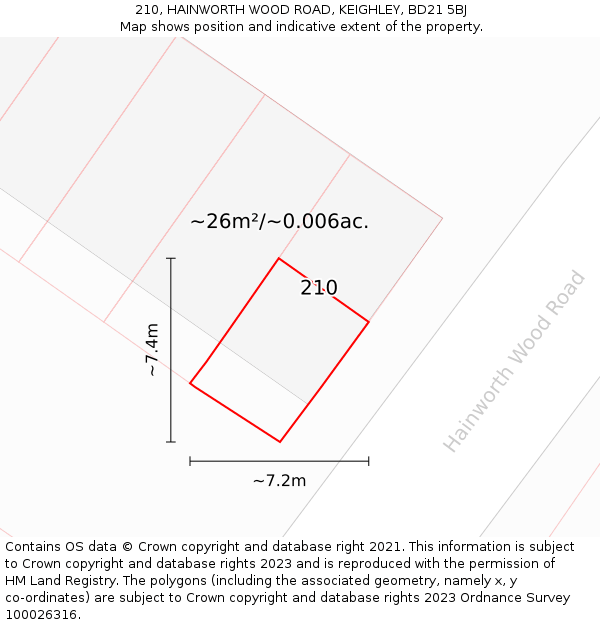 210, HAINWORTH WOOD ROAD, KEIGHLEY, BD21 5BJ: Plot and title map