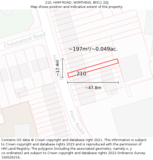 210, HAM ROAD, WORTHING, BN11 2QJ: Plot and title map