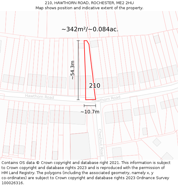 210, HAWTHORN ROAD, ROCHESTER, ME2 2HU: Plot and title map