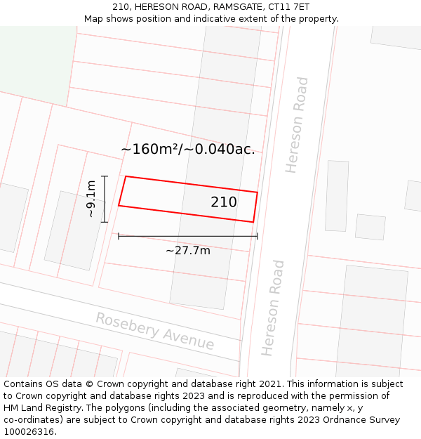 210, HERESON ROAD, RAMSGATE, CT11 7ET: Plot and title map