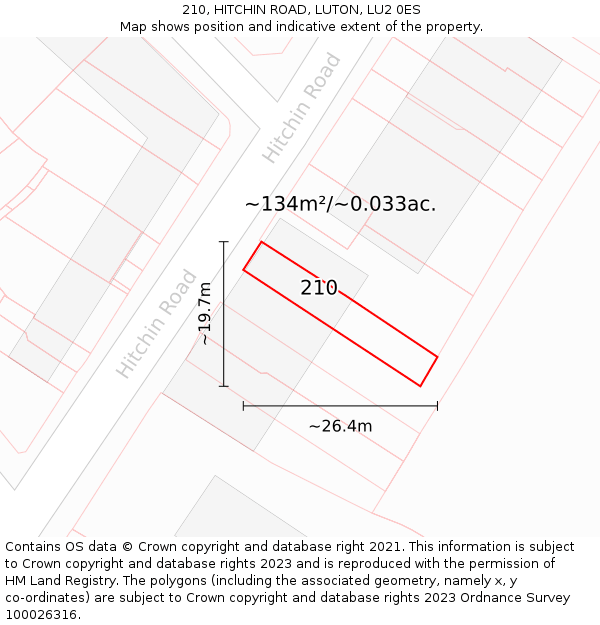 210, HITCHIN ROAD, LUTON, LU2 0ES: Plot and title map