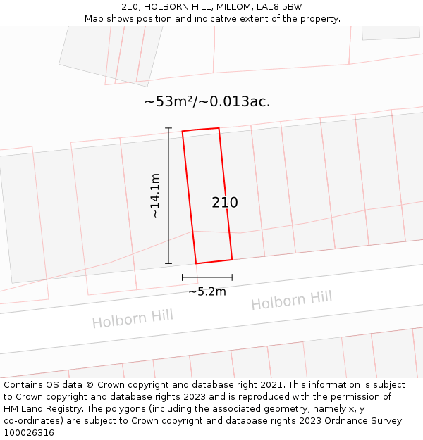 210, HOLBORN HILL, MILLOM, LA18 5BW: Plot and title map