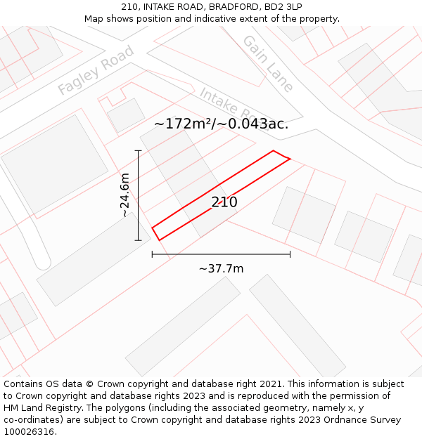 210, INTAKE ROAD, BRADFORD, BD2 3LP: Plot and title map