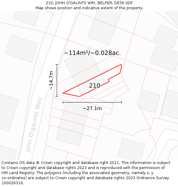 210, JOHN O'GAUNTS WAY, BELPER, DE56 0DF: Plot and title map