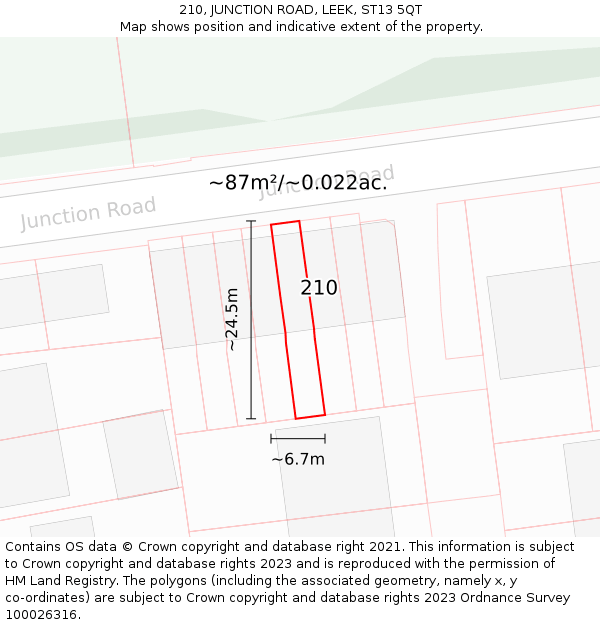 210, JUNCTION ROAD, LEEK, ST13 5QT: Plot and title map