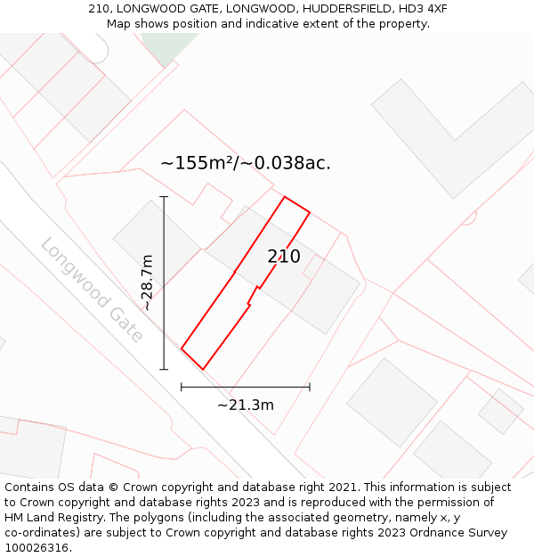210, LONGWOOD GATE, LONGWOOD, HUDDERSFIELD, HD3 4XF: Plot and title map