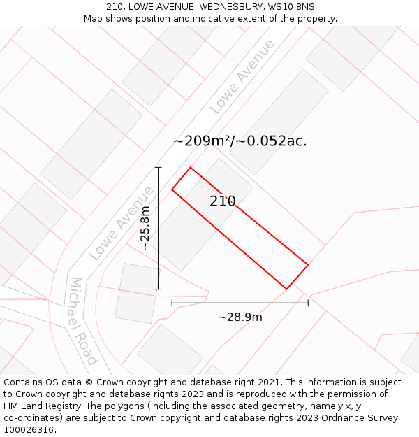 210, LOWE AVENUE, WEDNESBURY, WS10 8NS: Plot and title map