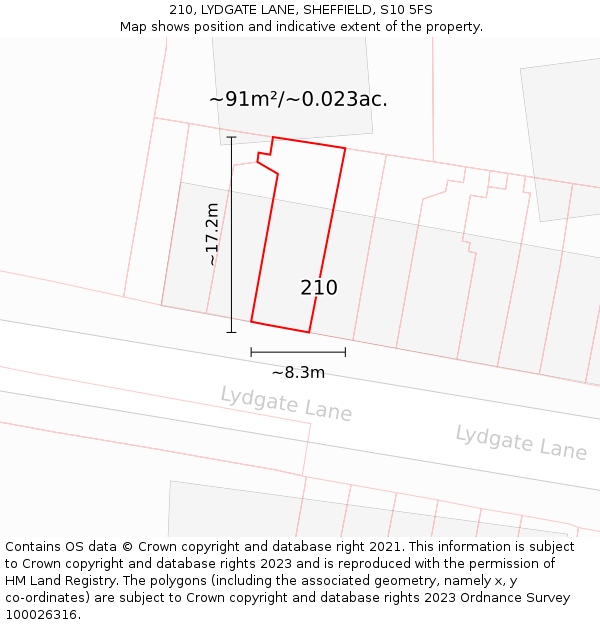210, LYDGATE LANE, SHEFFIELD, S10 5FS: Plot and title map