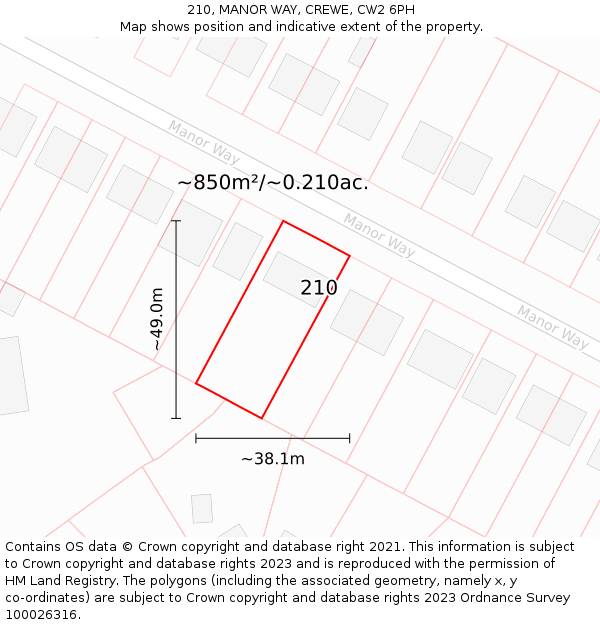 210, MANOR WAY, CREWE, CW2 6PH: Plot and title map