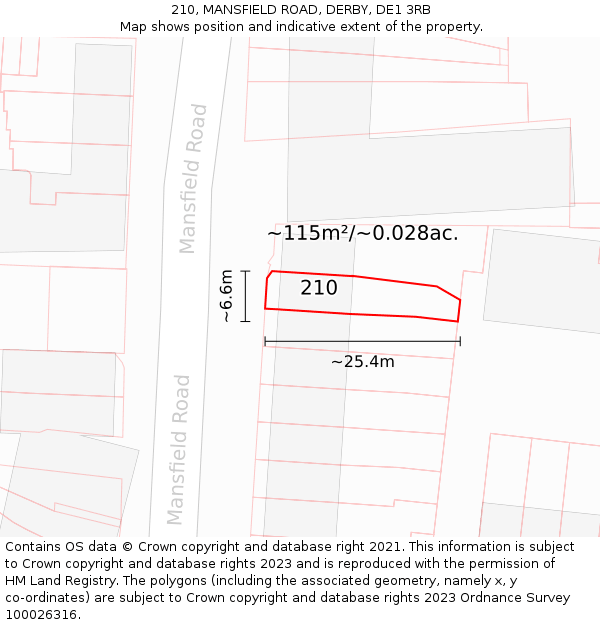 210, MANSFIELD ROAD, DERBY, DE1 3RB: Plot and title map