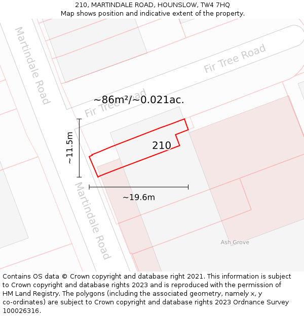 210, MARTINDALE ROAD, HOUNSLOW, TW4 7HQ: Plot and title map