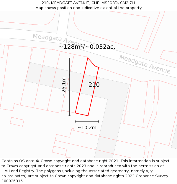 210, MEADGATE AVENUE, CHELMSFORD, CM2 7LL: Plot and title map