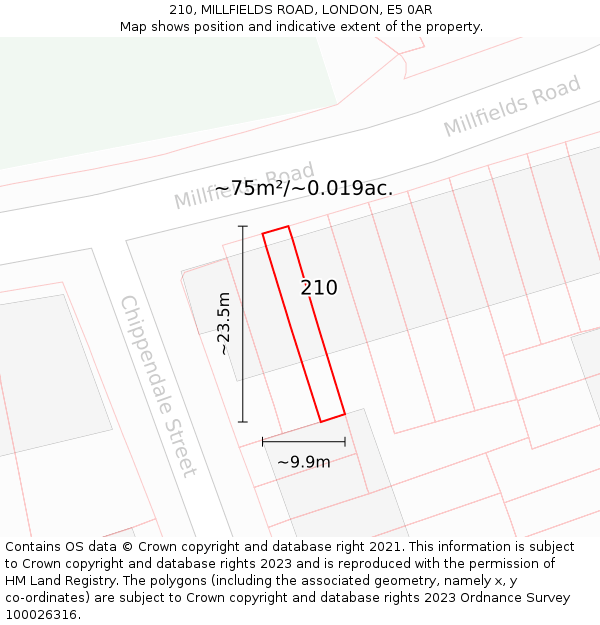 210, MILLFIELDS ROAD, LONDON, E5 0AR: Plot and title map