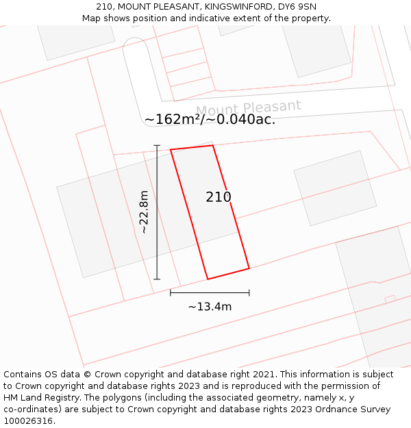 210, MOUNT PLEASANT, KINGSWINFORD, DY6 9SN: Plot and title map