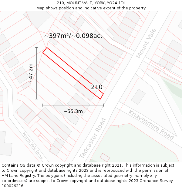 210, MOUNT VALE, YORK, YO24 1DL: Plot and title map