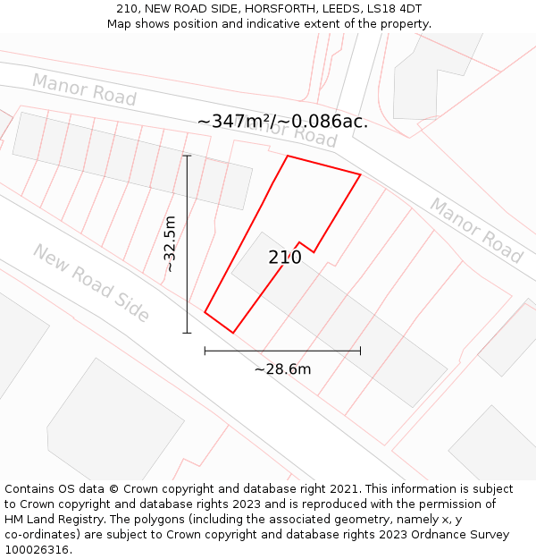 210, NEW ROAD SIDE, HORSFORTH, LEEDS, LS18 4DT: Plot and title map