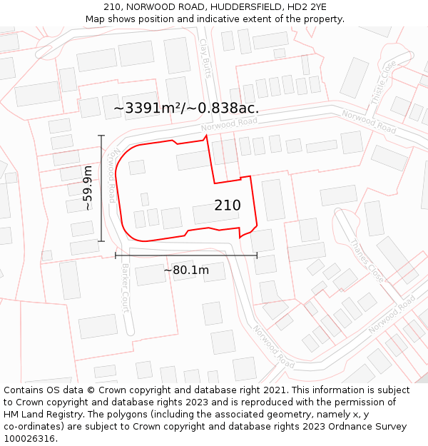 210, NORWOOD ROAD, HUDDERSFIELD, HD2 2YE: Plot and title map