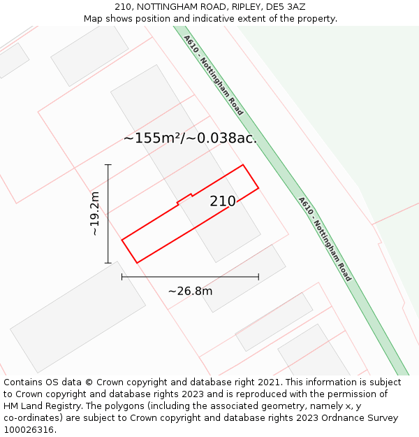 210, NOTTINGHAM ROAD, RIPLEY, DE5 3AZ: Plot and title map